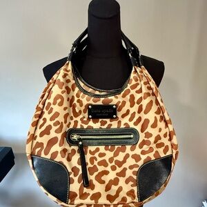 Kate Spade giraffe/Leopard Print Hobo Bag with Black leather details/trim